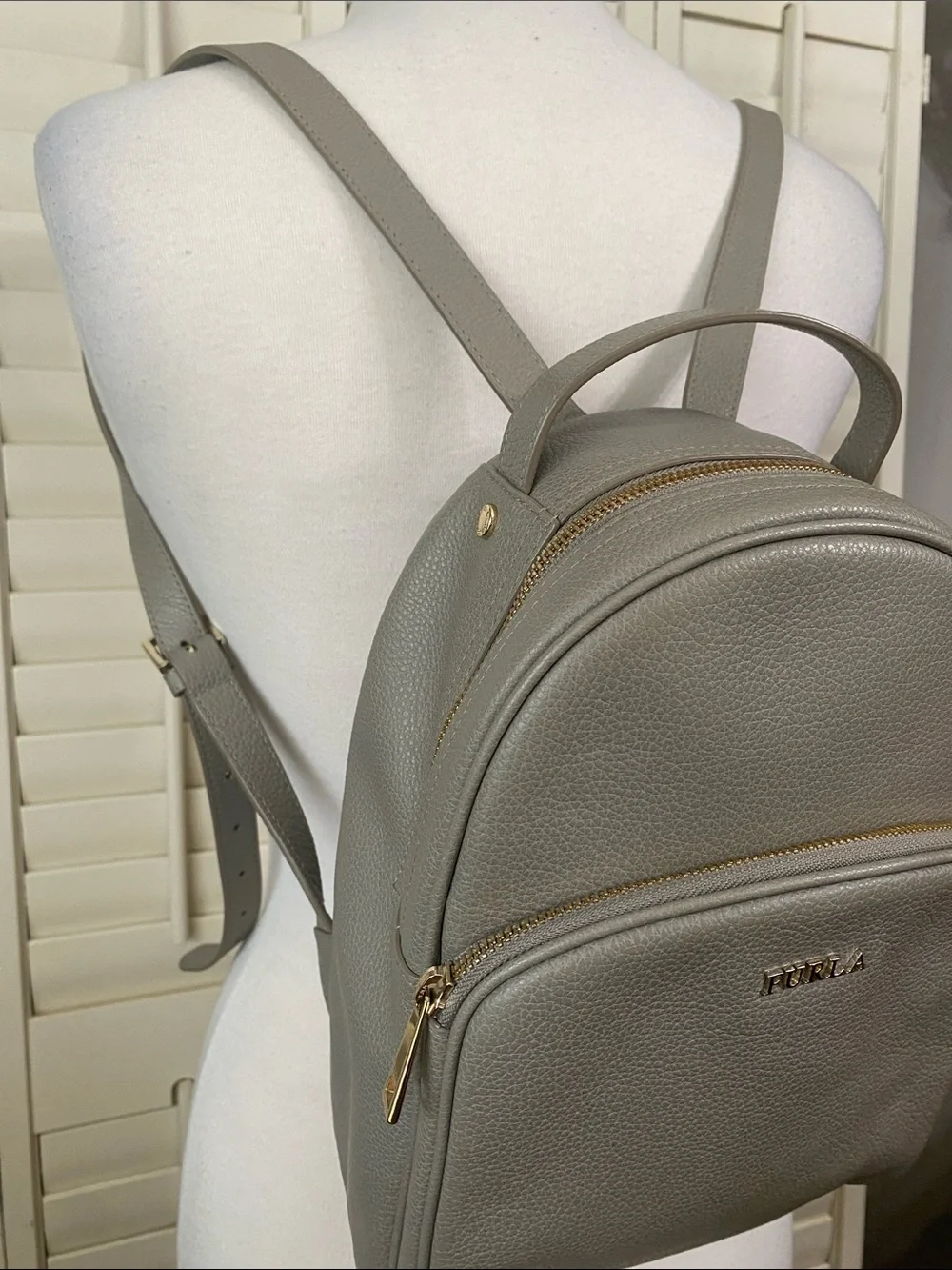 Furla Frida Italian Lux Soft gray Pebbled Leather Backpack
